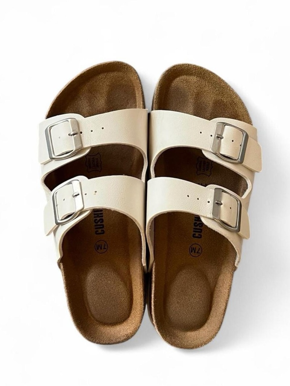 Neutral Cream Double-Buckle Sandals — Unbranded